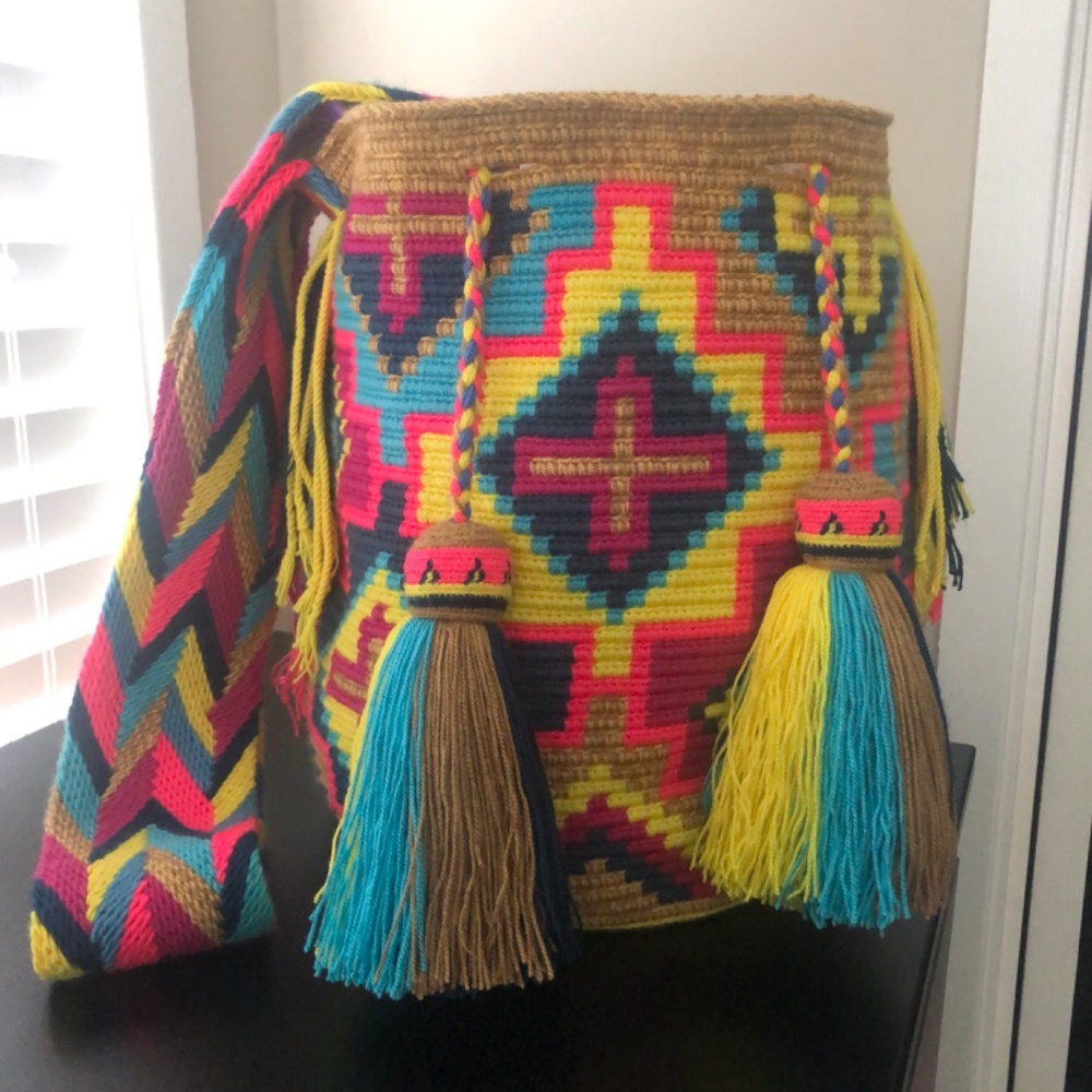 Authentic Wayuu Matizado bag / Multicolored crosses / size L / Handmade bag - Picture 5 of 7